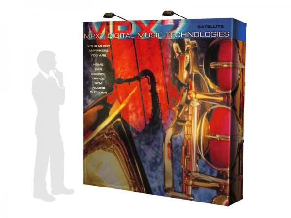 VBURST 8' Flat Fabric Pop-up with end caps - Shown with Optional 150watt Halogen Lights